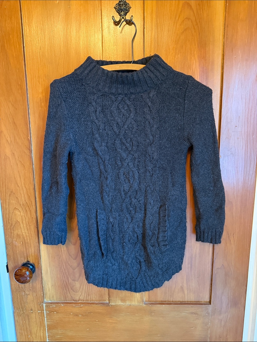 LOFT Charcoal Cable-Knit Mock Neck Sweater Tunic